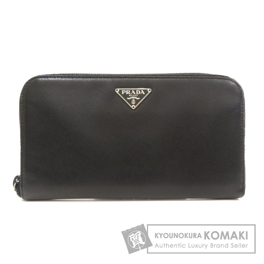 Prada Logo Plate Long Wallet Leather